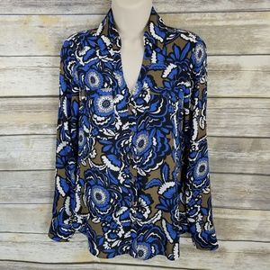 Express Portofino Blouse Size XS Blue Floral LS